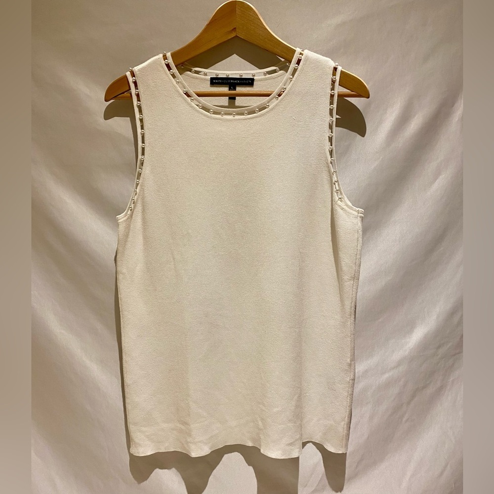 White House Black Market Sleeveless Pearl-Trim Top, size L